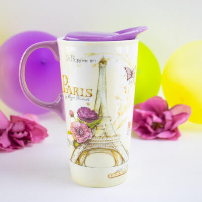 Paris Design Ceramic Travel Cup W/Creamic Cup