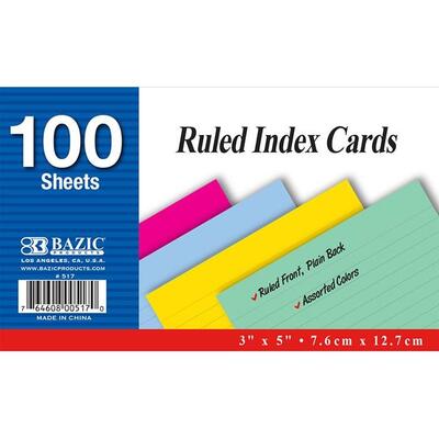 Bazic Ruld 3X5 IndexCard Colored