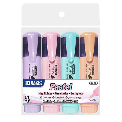 Bazic Pastel Highlighters With Pocket Clip 4 Pack