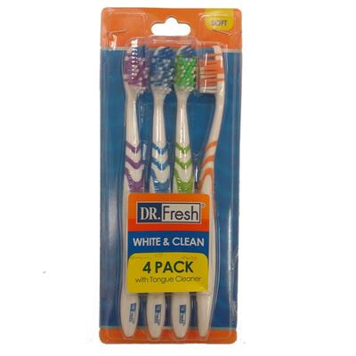 Dr Fresh Toothbrush with Tongue Cleaner Soft 4 ct