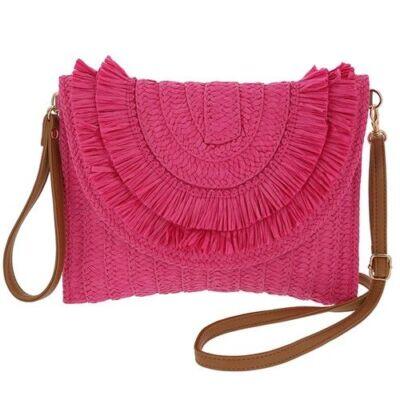 Woven Fringed Fuchsia Bag