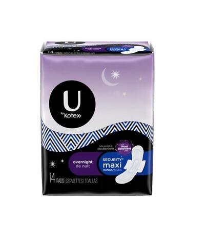 U By Kotex Security Maxi Overnight Pads With Wings Regular 14 count