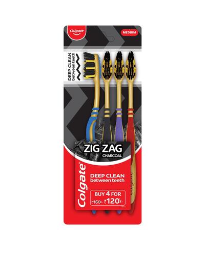 Colgate Charcoal Zigzag Tooth Brush 4 count